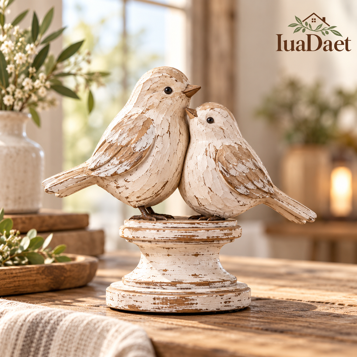 IuaDaet™ Rustic Bird Pair Pedestal Figurine