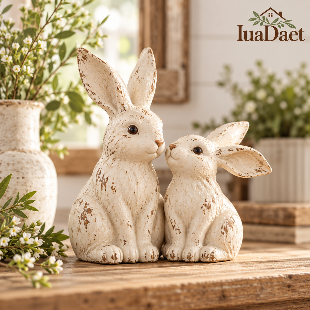 IuaDaet™ Distressed Bunny Pair Figurines