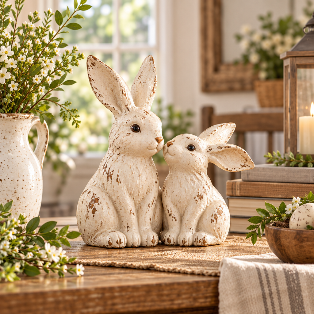 IuaDaet™ Distressed Bunny Pair Figurines