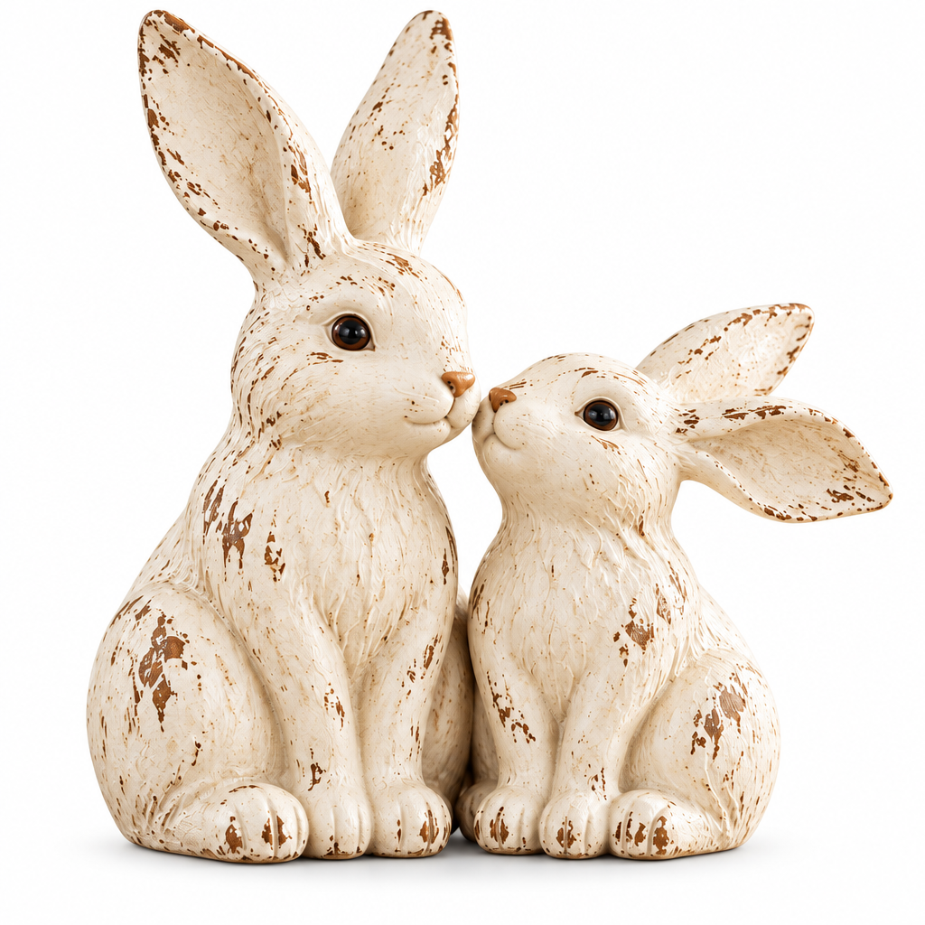 Distressed bunny figurine detail