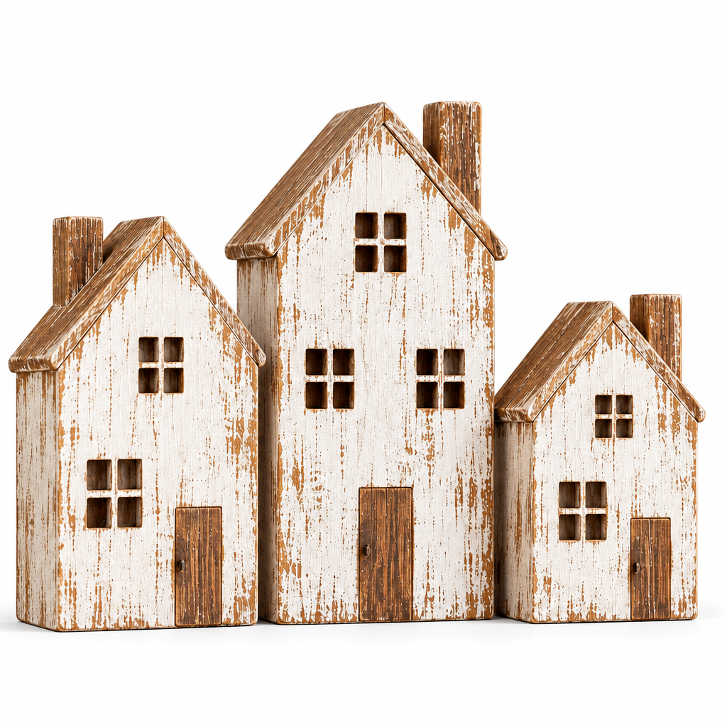 IuaDaet™ Whitewashed Wooden House Decor Set