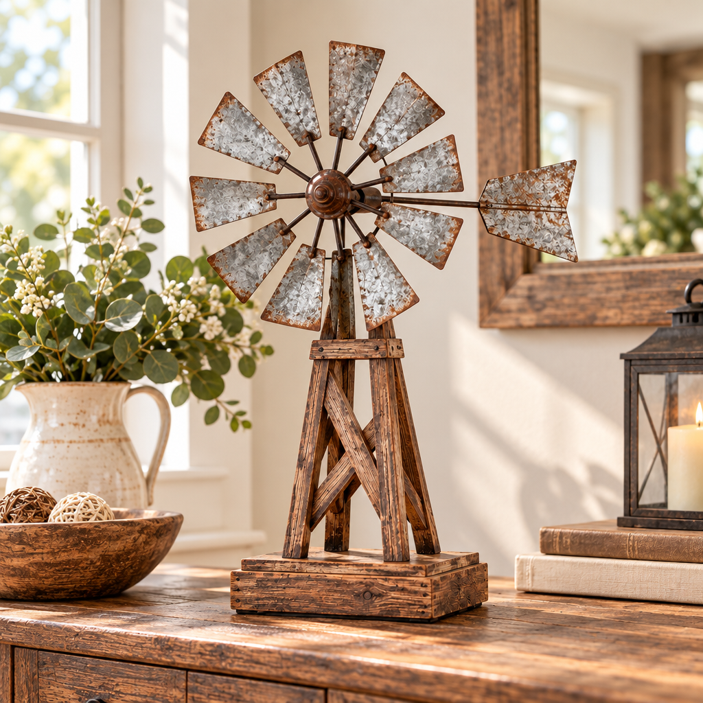 IuaDaet™ Galvanized Farmhouse Windmill Decor