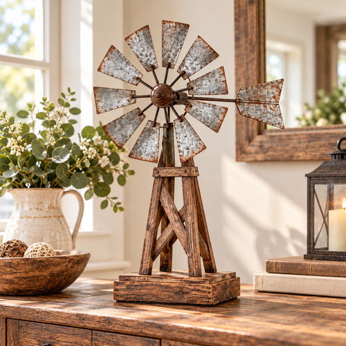 IuaDaet™ Galvanized Farmhouse Windmill Decor