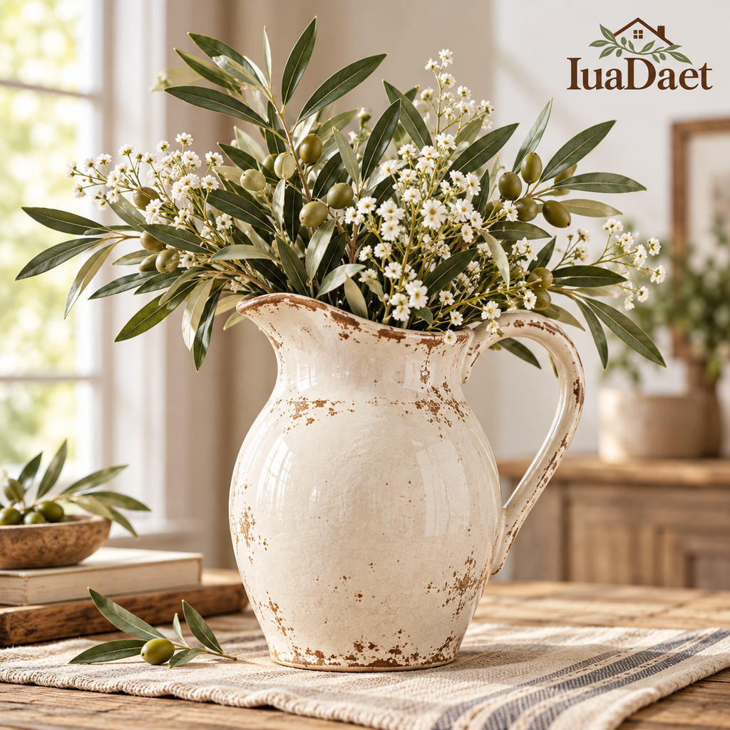 IuaDaet™ Distressed Ceramic Pitcher Vase