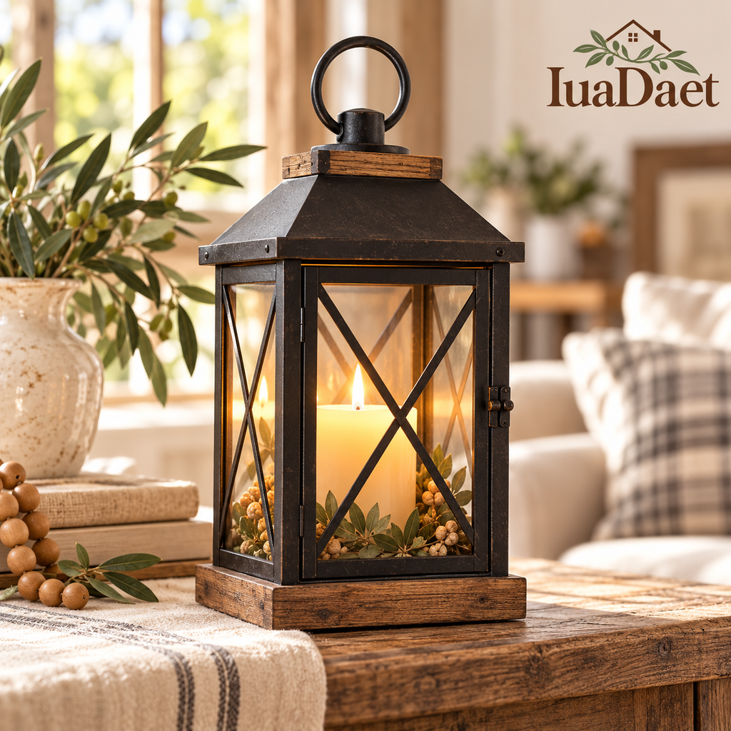 IuaDaet™ Rustic Black Lantern Candle Holder