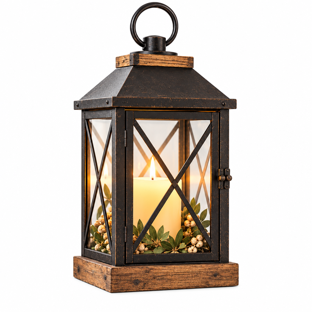 IuaDaet™ Rustic Black Lantern Candle Holder