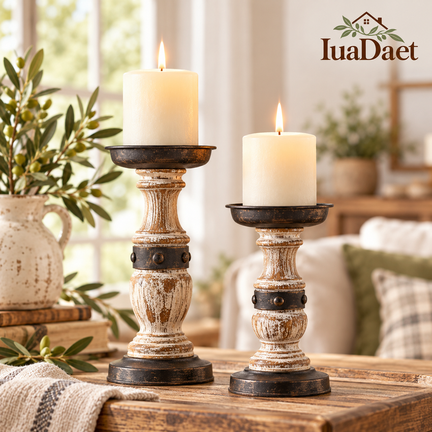 IuaDaet™ Rustic Black Lantern Candle Holder