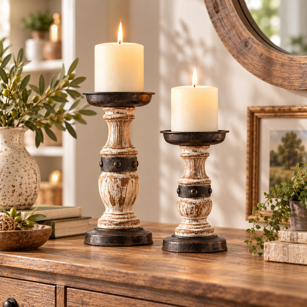 IuaDaet™ Distressed Farmhouse Candle Holder Set