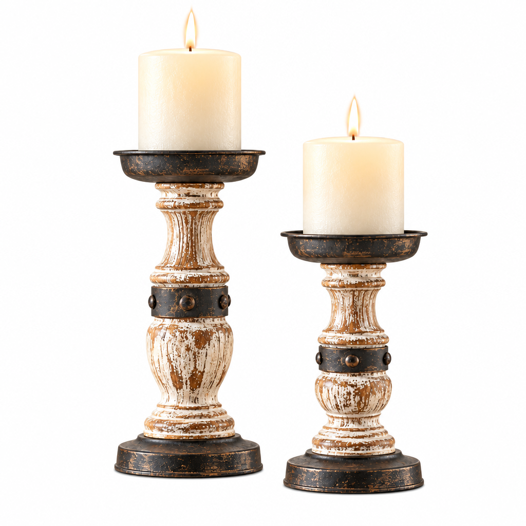 IuaDaet™ Distressed Farmhouse Candle Holder Set